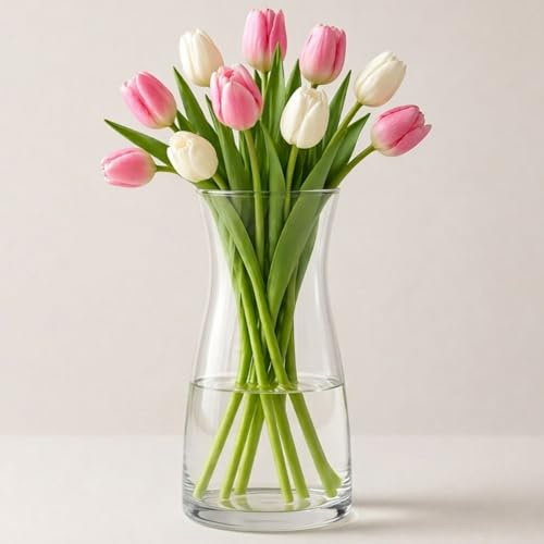 Vas av högsta kvalitet – klar blomvas, kristallglasvas för rustik heminredning, dekorativa vaser för blommor för modern bondgård, perfekt för hylla, mantel, bord och entrédekor