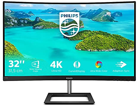 Philips 328E1CA - 32 inch Curved 4K Monitor, 60Hz, 4ms, VA, Speakers, Flicker Free, Adaptive Sync (3840 x 2160 @ 60 Hz, 250 cd/m², 4 ms, HDMI2.0 / DP1.2) (Renewed)