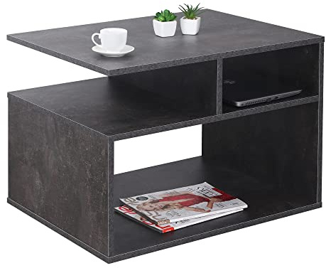 RICOO Couchtisch mit Stauraum Wohnzimmertisch Holz WM095-BG Coffee Table 69 x 50 x 50 cm Tisch Wohnzimmer Sofatisch klein Couch Tisch Betongrau