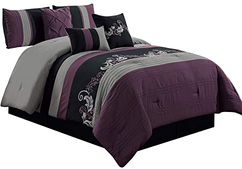 Chezmoi Collection Napa Comforter Set, Polyester, Purple/Black/Gray, California-King