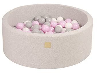 MEOWBABY Bällebad 90X30cm/150 Bälle ø 7Cm Rund Bällepool Spielzeug Für Kinder Kleinkinder Babys Spielbad Made in EU Hellgrau: Pastellrosa/Grau/Weiß