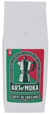 Art Of Moka Strong Moka Ground Coffee 1kg For Italian Moka Stovetop Pot Coffee Makers - Medium Dark Roast Caffe di Cagliari Espresso - Strength 4