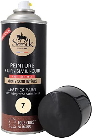 Sofolk - Lederfarbe mit integriertem Lack - Rückfärbung von beschädigtem, zerkratztem und verfärbtem Leder: Lenkrad, Autositz, Sofa, Schuhe, Jacke und Kleidung - Aerosol 400ml - 07-Eggshell