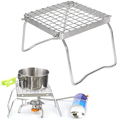 Uadme Folding Campfire Grill Grate 16 × 16 cm, Mini Portable Stainless Steel Stove Stand for Camping Hiking BBQ Fishing