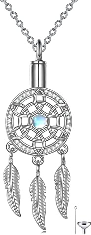 VONALA Traumfänger Halskette für Frauen 925 Sterling Silber Traumfänger Anhänger Mondstein keltischem Knoten Kette Schmuck Geschenke für Damen (Urnen)