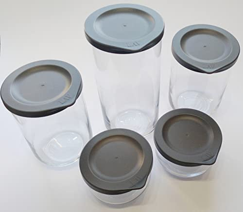 TechAffect Glass Jars with Lids - Airtight Pasta Storage Containers - Glass Containers with Lids -1 Large, 2 Medium, 2 Small - Set of 5