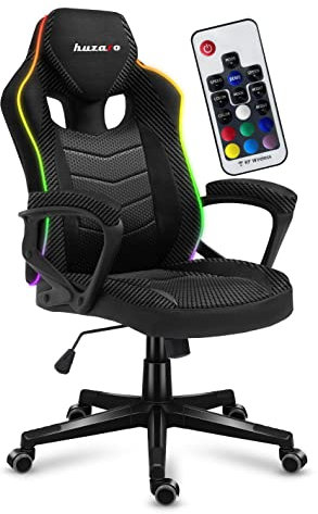 huzaro Force 2.5 RGB Carbon Mesh | LED Beleuchtung Gaming Stuhl Bürostuhl Computerstuhl PC | Zocker Gamer | Chair höhenverstellbar Drehbar mit Wippfunktion Stoff | bis 130 kg belastbar | Schwarz