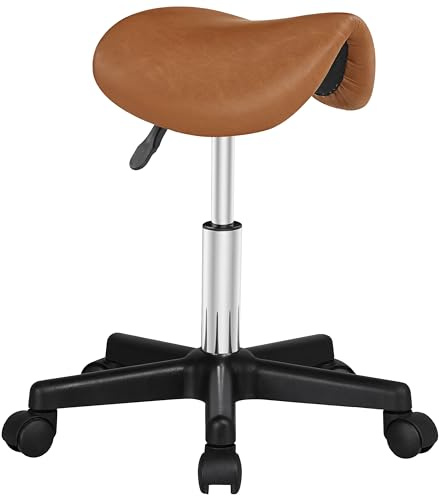 Yaheetech Saddle Stool Adjustable Rolling Salon Chair Swivel Rolling Wheels & Ergonomic for Hairdressing Massage Tattoo Spa Saddle Brown