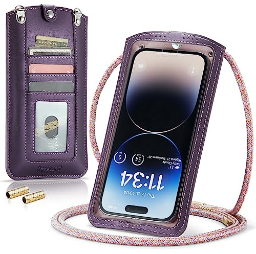 Casecond Handytasche zum Umhängen Universal Handy Tasche Kleine Umhängetasche Damen mit Handykette für iPhone 14 13 12 11 Pro Max XR Samsung Z Flip 4 S23 Ultra Plus Xiaomi Redmi Bis zu 7.3 Lila