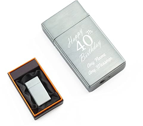 Personalised Engraved Silver Torch Gas Jet Lighter, Comes with Presentation Box, Happy 40th Birthday Design, Gift for Him, Father, Birthday Gift, Engraved in The UK