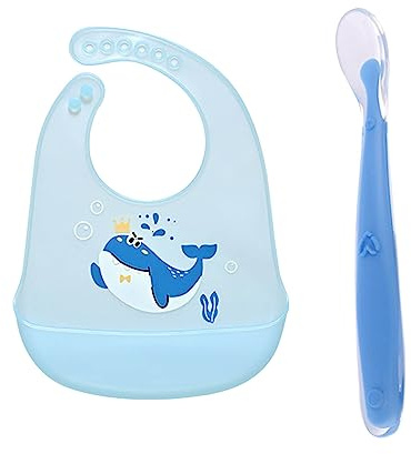 Haklapp i silikon, babymatning, babyhaklapp, silikon, silikonhaklappar för småbarn och spädbarn, babyhaklappar med uppsamlingsbricka, för pojke, flicka med 1 matsked för baby, blå, En Storlek