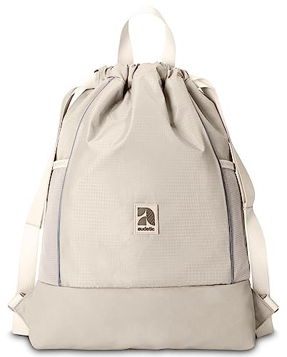 AUDETIC Turnbeutel Damen & Herren Beige - Fit - Sportbeutel für Alltag, Festival, Sport - Rucksack Beutel mit Kordelzug und verstellbaren Schulterträgern - Wasserabweisend