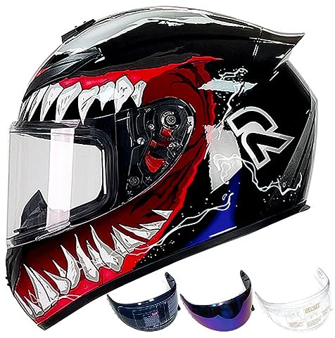 DXDRT Full Face Helmet ATV Helmet Adult Street Bike Helmet Lightweight Compatible Clear&Tinted Visors Motorcycle Helmet DOT/ECE Model Approved Racing Motocross Helmets,Venom,M