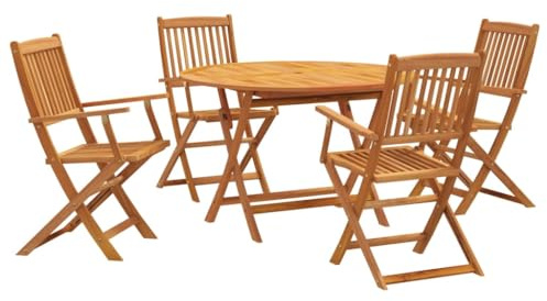 vidaXL Garten Essgruppe 5-TLG., Gartenmöbel Set Tisch 4 Stühle Klappbar, Sitzgruppe für Garten Terrasse, Gartengarnitur Gartenset, Massivholz Akazie