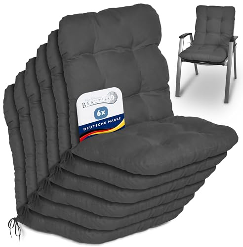 Beautissu 6er Set Niedriglehner Auflagen Stuhlauflage Sitzkissen | 100x50x8cm Anthrazit Niederlehner Sitzauflagen Stuhlkissen Gartenstühle Gartenstuhlauflage Balkon Flair NL