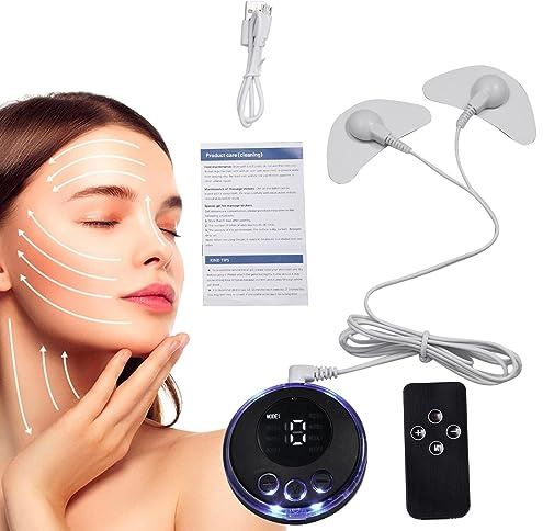 Yusheng Masajeador Facial Reafirmante | Estimulador Muscular Facial de 8 Modos con Parches | 19 Niveles de estimulador eléctrico Facial de microcorriente de Intensidad para Adelgazar y Levantar