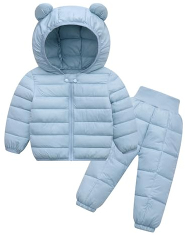 dPois Tuta da Neve Invernale Bambino Bimbo Neonato Completo da Sci Giacca Piumino con Cappucccio Capotto Caldo e Pantaloni Larghi Lunghi Tuta da Sci Neve Casa Snowsuit Cielo blu 18-24 mesi