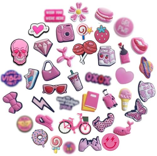 GWAWG Niedliche Schuh-Charm-Dekoration für Armband, verschiedene rosa PUV-Schuhe, Krokodilanhänger, Party, Geburtstag, Gastgeschenke, 41 Stück