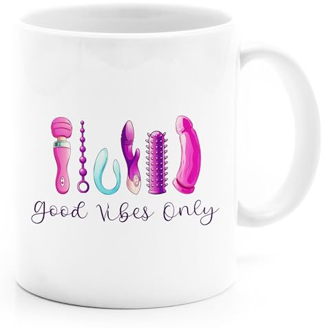 MoonWorks® Tasse Spruch Good Vibes only Spielzeug für Frauen Bürotasse lustige Kaffeebecher witzige Geschenke für Frauen Weiss standard