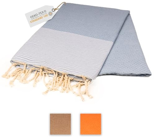 Sandrella Asciugamano per hammam, in puro cotone, per sauna, spiaggia, doccia, bagno e yoga, 90 x 170 cm, azzurro
