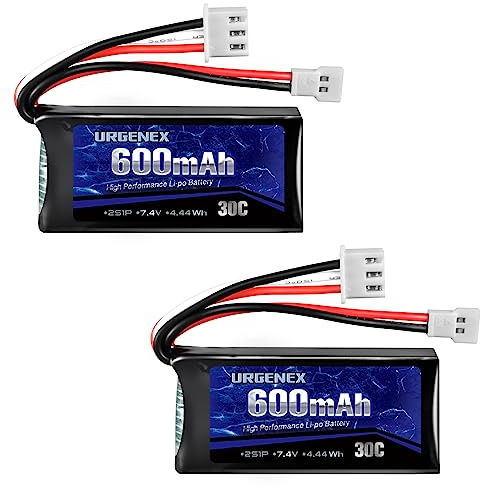 URGENEX FCX24 Akku 7.4V 600mAh 30C Lipo Battery with Molex Plug Fit for FMS FCX24 Atlas RC Car, Truck, Truggy 2S Rechargeable Li-Po Battery 2 Pack