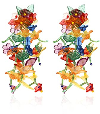 Pflanzen Blumen Ohrringe für Frauen und Mädchen - Bunte Quasten, Regenbogen-Aussage, Hypoallergen, Blatt-Cluster-Tropfen, Blütenblatt-Boho-Design