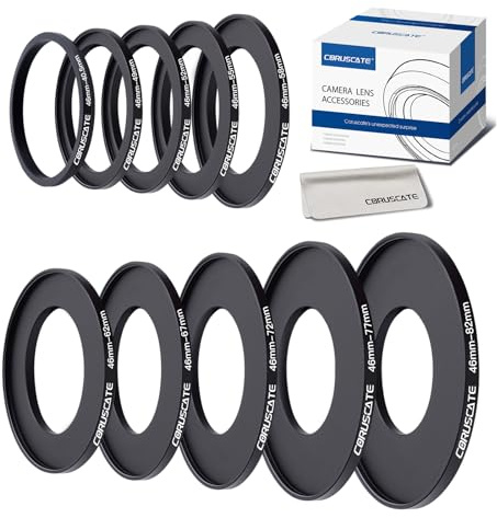 10 Stück 46mm Filterring Adapter-Set,Filter-Metall-Trittringe für alle Marken,46-40.5,46-49,46-52mm,46-55mm,46-58mm,46-62mm,46-67mm,46-72mm,46-77mm,46-82mm+Objektivreinigungstuch