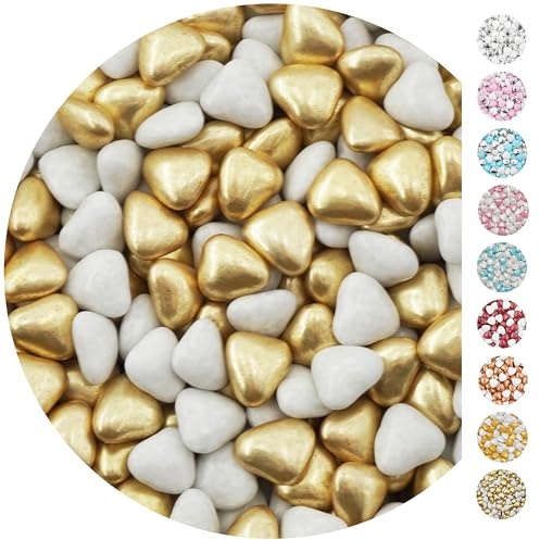 EinsSein 1kg Schokoherzen Dragees Herz Mix small weiss marmoriert-gold glanz ca. 900 Stück, ca. 1,5 cm | Gastgeschenke Hochzeit Taufe Kommunion für die Gäste| Alternative zu Schokodragees Schokolinsen