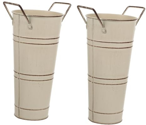 HAWILLOSCH 2pcs Metal Bucket Vintage Handle Rustic Flower Pot Creative Flower Vase Decorative Home Accessory for Plant Decor