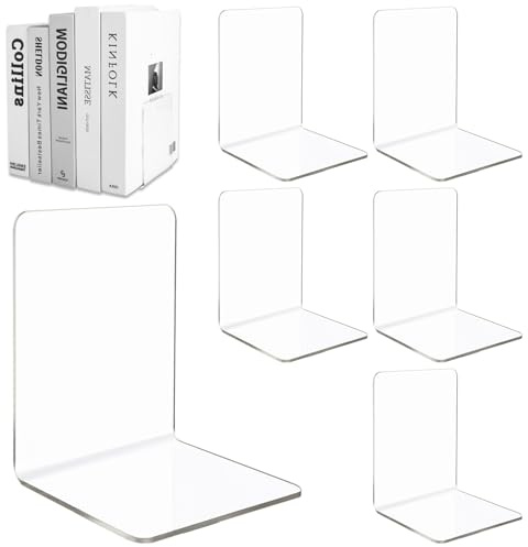 ASelected 6 Stück Buchstütze 13 x 10 x 10 cm Bücherhalter Transparenten Acrylbuchstützen für Schreibtischorganisation Zuhause Schule Bibliothek