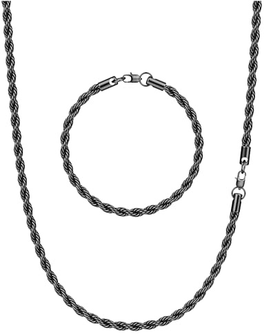 CASSIECA Set Collana e Bracciale Uomo in Argento Oro - Catena Serpente, Perla e Corda - Hip Hop Gioielli per Marito Figlio