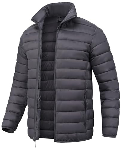 SPOSULEI Mens Puffer Down Jacket Quilted Winter Insulated Packable Jackets Coats Lightweight Water Repellent Outdoor Warm Ski Snow Jacket Outerwear DarkGrey M