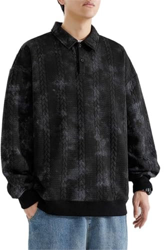 Seiizaa Sudadera con Cuello Alto y Media Cremallera para Hombre, Ropa de Abrigo Informal Deportiva de otoño e Invierno-Black-S