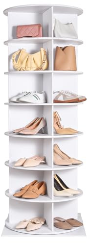 VEVOR Étagère à Chaussures rotative à 7 Niveaux, présentoir à Chaussures Rotatif à 360°, Organisateur d'étagère à Chaussures Lazy Susan avec Base pour 28 Paires, pour Chambre à Coucher, entrée, Blanc