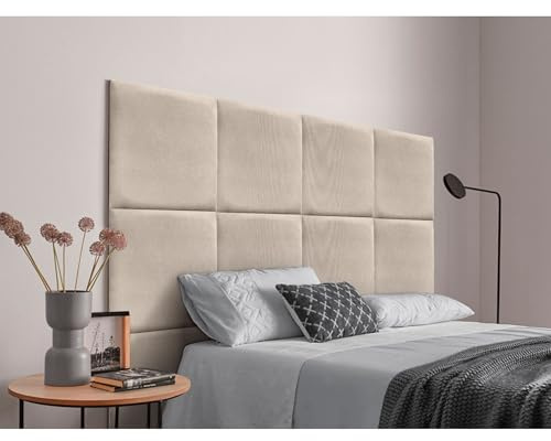 DHOME Tête de Lit Rembourrée Composée de Panneaux Adhésifs Interchangeables en Tissu Aqualine Lit de Luxe Chambre Matelassé (Beige, 110cm)