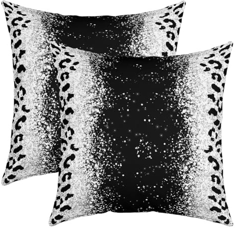 Loussiesd Juego de 2 fundas de cojín con estampado de leopardo plateado y brillante, 50 x 50 cm, color negro y plateado