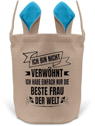 22Feels Ostern Geschenk Ehemann Osterkorb mit Henkel Tragetasche Deko Osternest Körbchen Hasenohren (Beige/Blau)