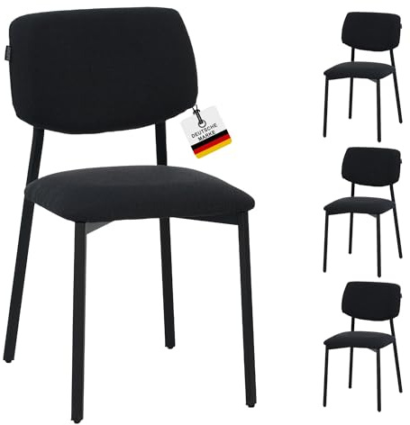 Ravino sedia di design A21 – Set di 4 sedie imbottite con rivestimento in tessuto, moderno schienale, colore nero