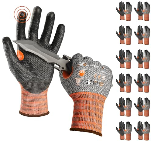 Schwer 12 Pairs A4 Cut Resistant Work Gloves, Reinforced Thumb, CR3066, L