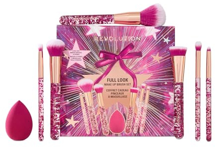 Revolution Full Look Makeup Brush Gift Set, 7-teiliges Pinselset für Augen, Gesicht & Wangen mit Blender-Schwamm, vegan und tierversuchsfrei