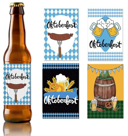 DIFLAX 24 Stück Oktoberfest Aufkleber, Bayrische Deko Aufkleber, Bierflaschen Aufkleber, Flaschenetiketten, Für Feiern & Oktoberfest Dekoration