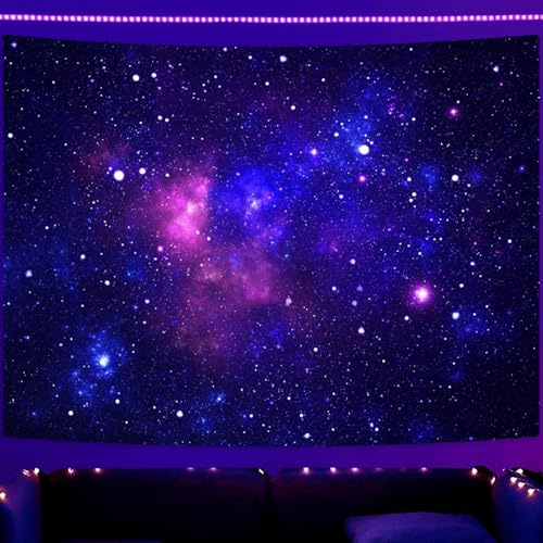 Simpkeely Schwarzlicht-Galaxie-Wandteppich, Blauer Weltraum-Sternenhimmel, UV-reaktiv leuchtender lila Party-Hintergrund, Schlafzimmer - 240cm x 320cm