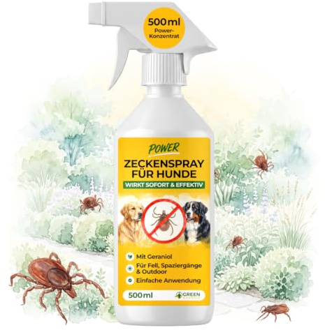 GREEN GUARDIA Zecken Abwehrspray Power-Konzentrat 500 ml – Pflanzlicher Zecken- & Flohschutz für Hunde – Sprühfertig & sofort wirksam – Ideal für Fell, Liegeplätze & unterwegs – mit ätherischen Ölen