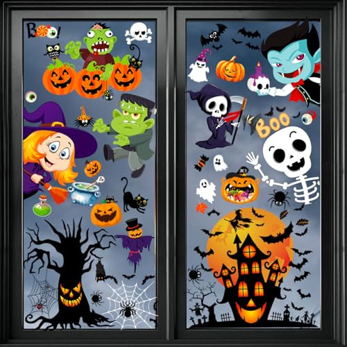 9 Sheets Halloween Window Stickers Decorations Clings Decals Doublesided Reusable for School Home Office Glass Window Halloween Party Indoor |