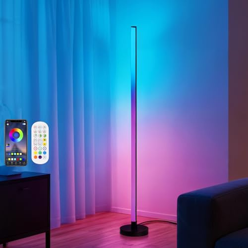 LED Floor Lamp,RGB Corner Lamp,16 Million Colour Changing Lamp with Remote & APP Control,Music Sync, DIY Mode & Timing Standing Light,Mordern Mood Lighting for Room, Bedroom, Gaming Room,1.9m Cable