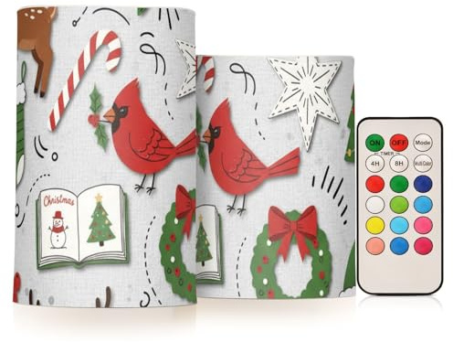GuoChe Candele che cambiano colore elettronico disegnato a mano modello natalizio LED pilastro candela con telecomando e timer per la decorazione Halloween Natale San Valentino