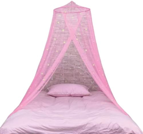 Magisches Betthimmel mit Sternen, 60 x 250 x 1100 cm, Palast-Design Moskitonetz, Polyester, Blau/Weiß/Rosa (pink)