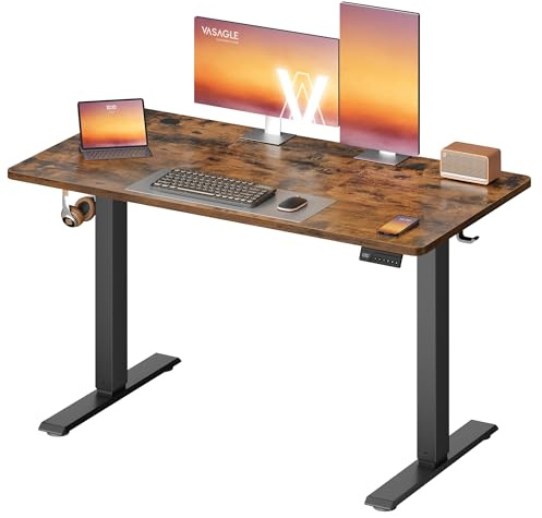 VASAGLE Bureau Électrique Réglable en Hauteur, Bureau Assis-Debout, Table, Rappel de Sédentarité, Fonction Mémoire 4 Hauteurs, Télétravail, 120 x 60 cm, Marron Rustique LSD312KD03