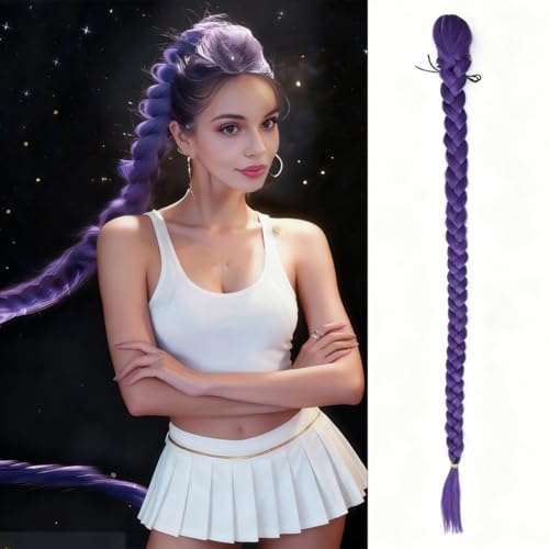 PARXITN Ponytail Extension 100cm Lang Lila Claw Clip in Synthetik Haarteil Pferdeschwanz Haarverlängerungen für Kostümparty Cosplay Halloween Anime