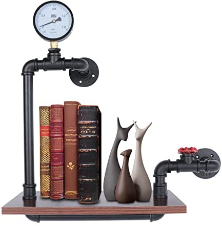 KigerNee Wandregal Vintage & Schweberegal Industrial 40x20x57cm - Bücherregal aus Metall mit Rohrkonstruktion, Rostoptik, Industrial Deko - Stabiler Hängeregal und Rohr Regale für Wohnzimmer Bar Flur